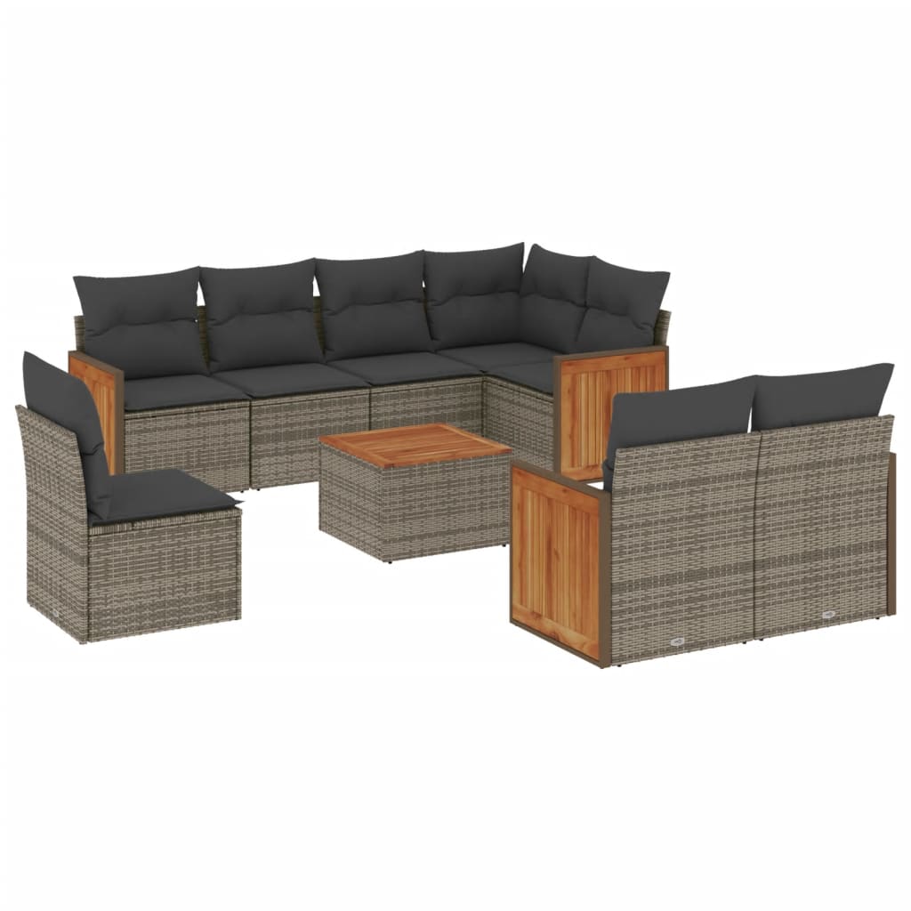 9-delige Loungeset met kussens poly rattan grijs is nu te koop bij PeponiXL, paradijselijk wonen!