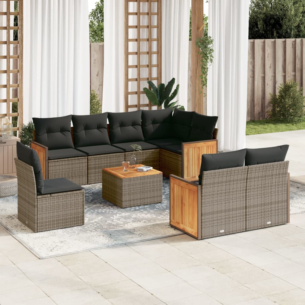9-delige Loungeset met kussens poly rattan grijs is nu te koop bij PeponiXL, paradijselijk wonen!