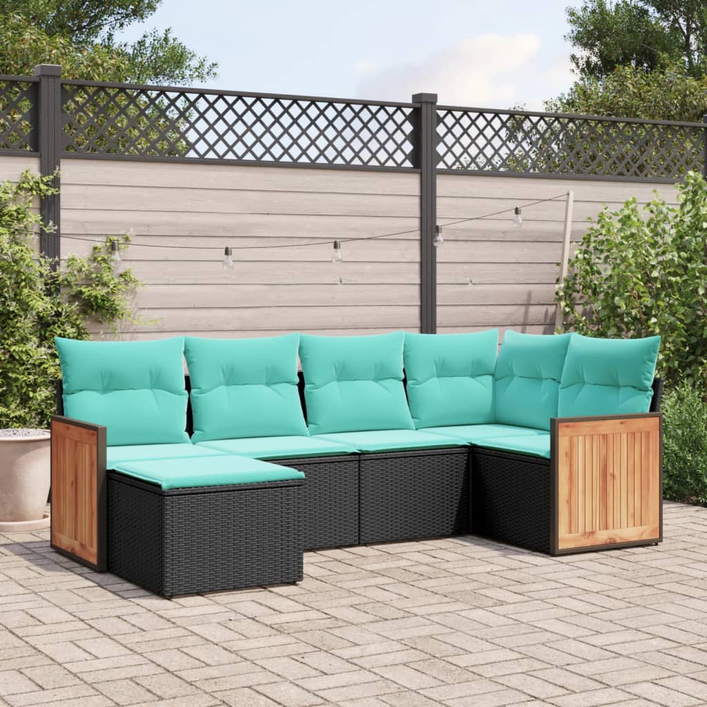 6-delige tuinbankset met kussens van zwart polyrotan is nu te koop bij PeponiXL, paradijselijk wonen!