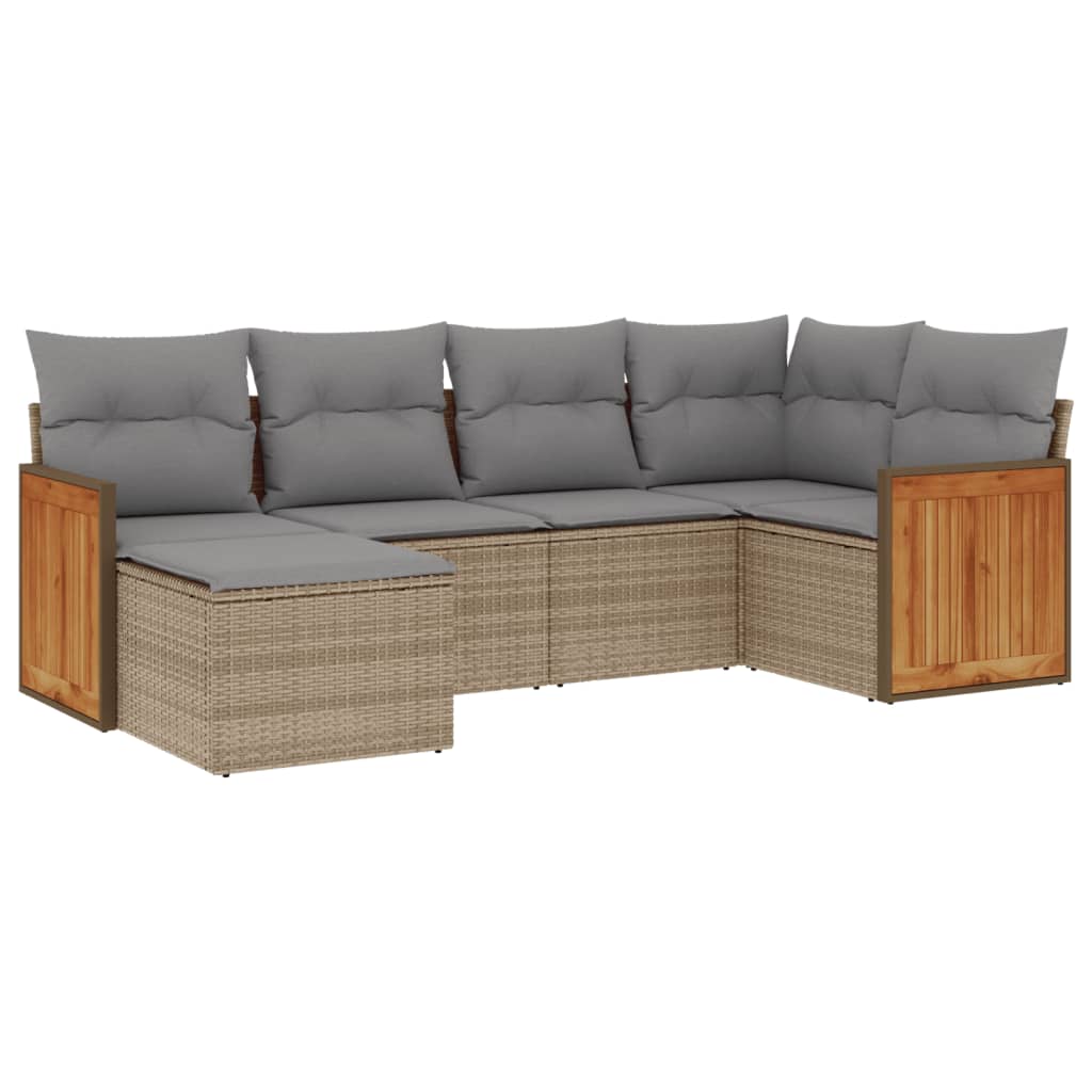6-delige Loungeset met kussens poly rattan beige is nu te koop bij PeponiXL, paradijselijk wonen!