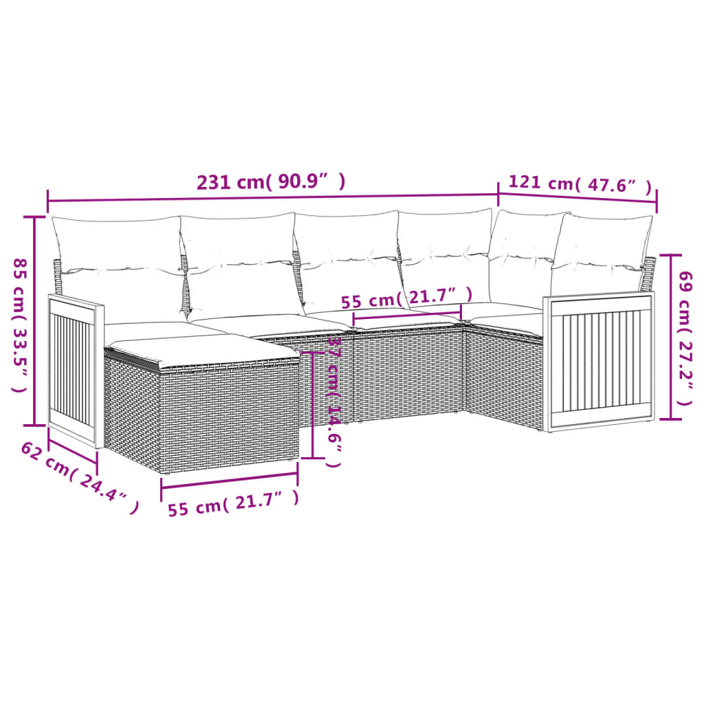 6-delige Loungeset met kussens poly rattan beige is nu te koop bij PeponiXL, paradijselijk wonen!