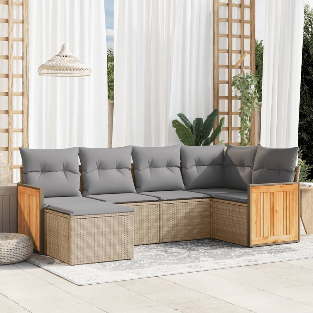 6-delige Loungeset met kussens poly rattan beige is nu te koop bij PeponiXL, paradijselijk wonen!
