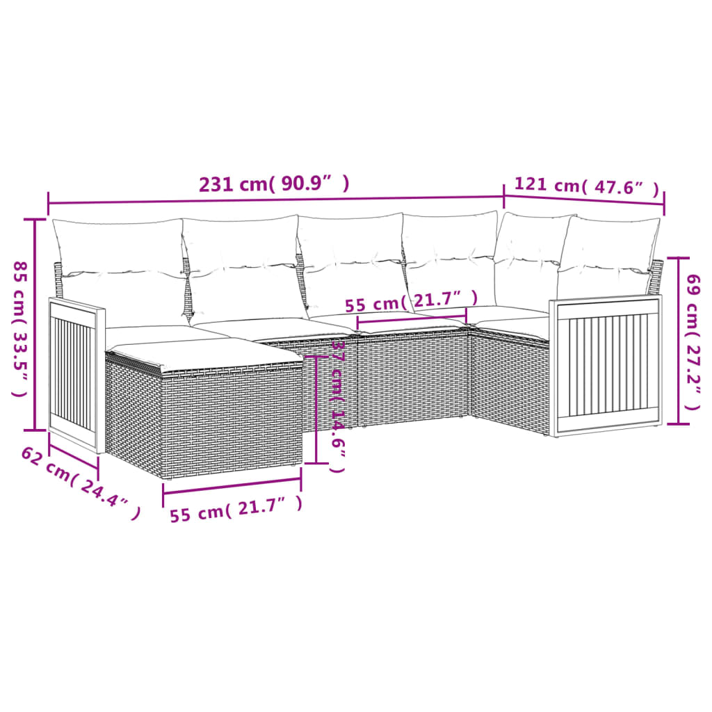 6-delige Loungeset met kussens poly rattan grijs is nu te koop bij PeponiXL, paradijselijk wonen!