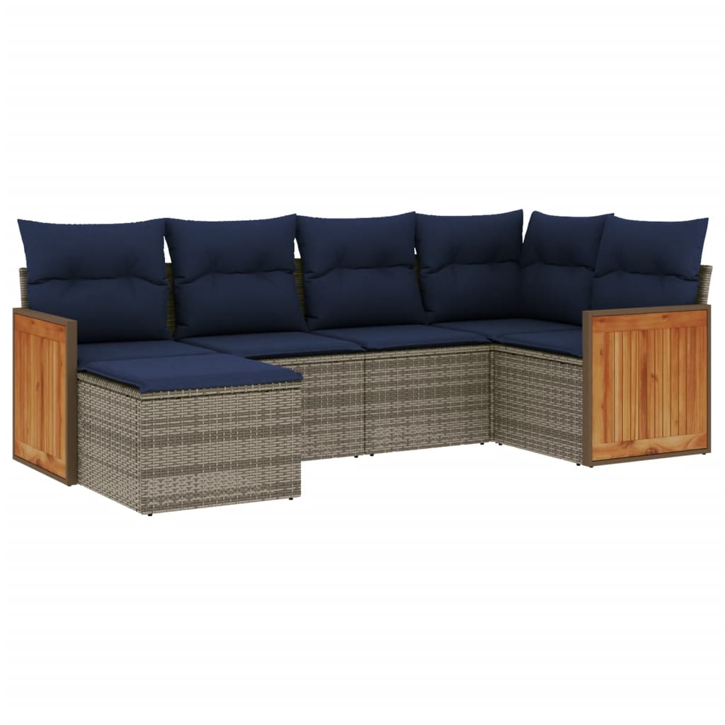6-delige tuinbankset met kussens, grijs polyrotan is nu te koop bij PeponiXL, paradijselijk wonen!