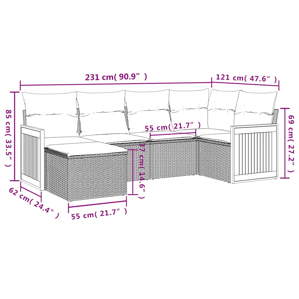 6-delige tuinbankset met kussens, grijs polyrotan is nu te koop bij PeponiXL, paradijselijk wonen!
