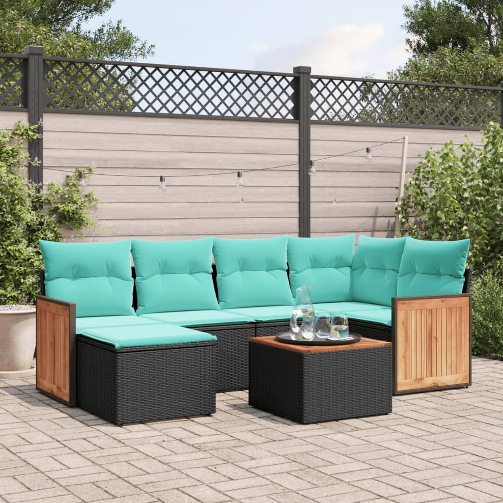 7-delige tuinbankset met kussens van zwart polyrotan is nu te koop bij PeponiXL, paradijselijk wonen!