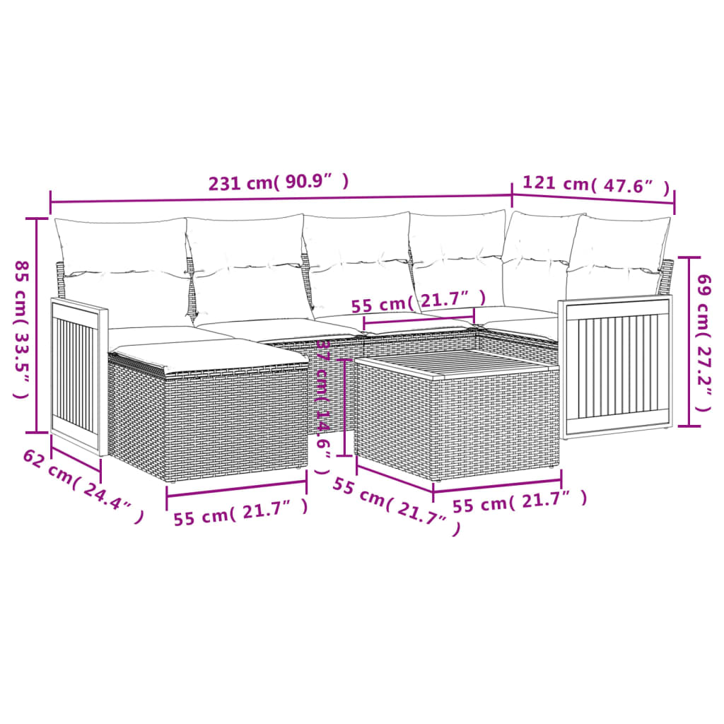 7-delige Loungeset met kussens poly rattan grijs is nu te koop bij PeponiXL, paradijselijk wonen!