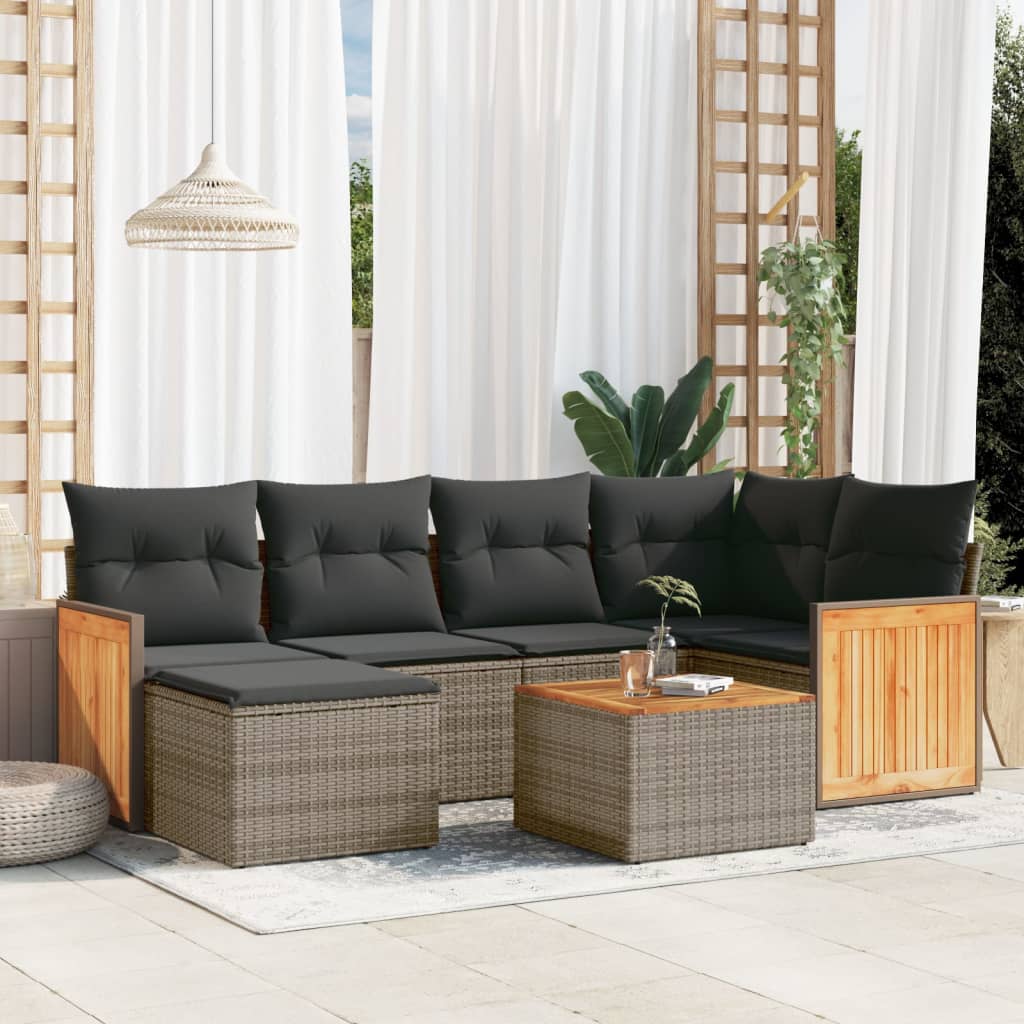 7-delige Loungeset met kussens poly rattan grijs is nu te koop bij PeponiXL, paradijselijk wonen!