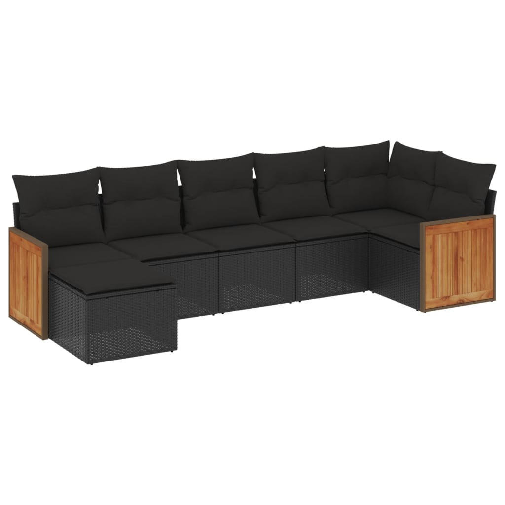 7-delige Loungeset met kussens poly rattan zwart is nu te koop bij PeponiXL, paradijselijk wonen!