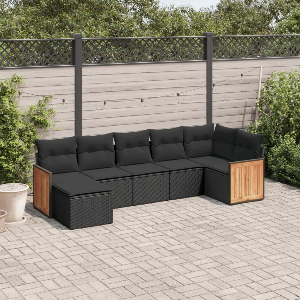 7-delige Loungeset met kussens poly rattan zwart is nu te koop bij PeponiXL, paradijselijk wonen!