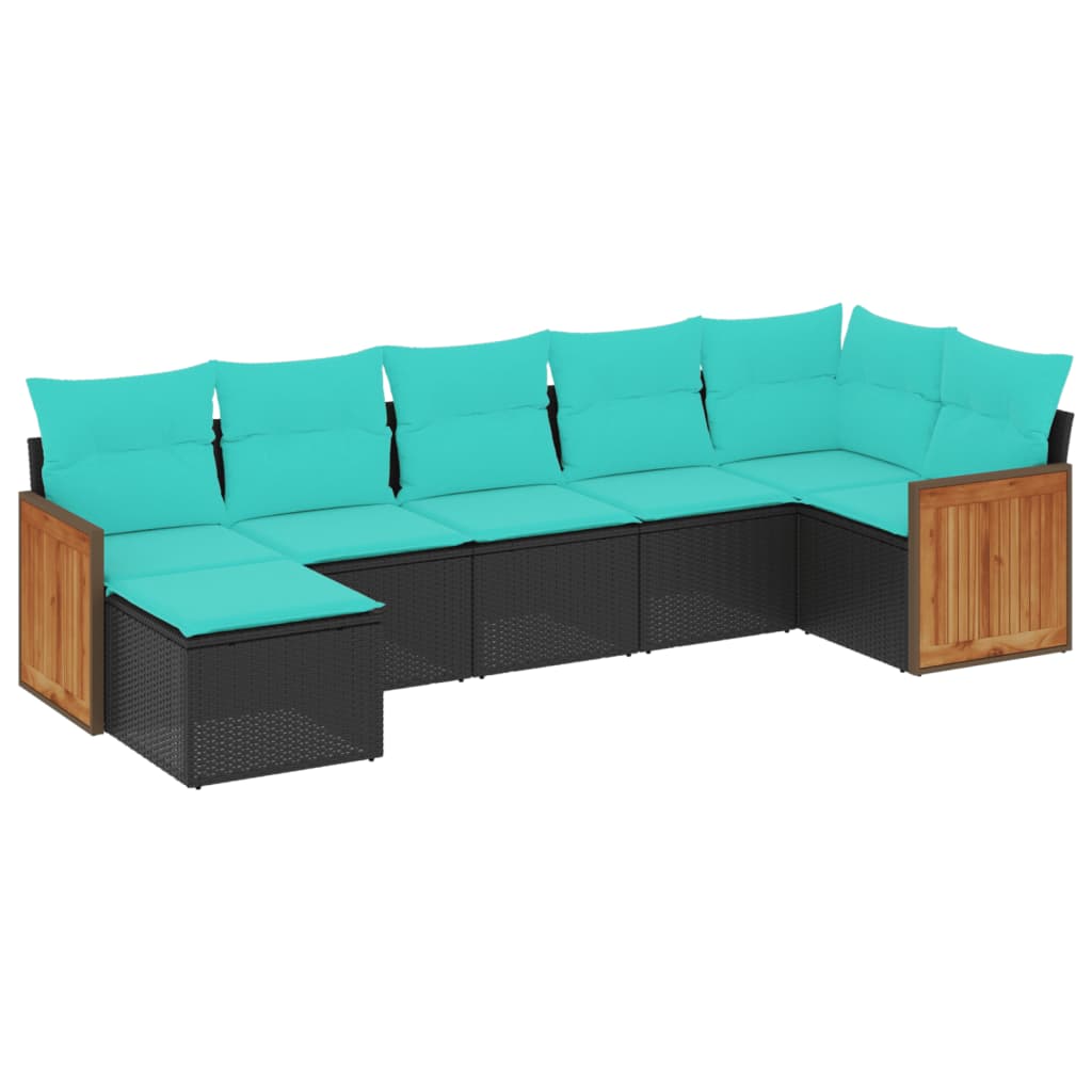 7-delige tuinbankset met kussens van zwart polyrotan is nu te koop bij PeponiXL, paradijselijk wonen!
