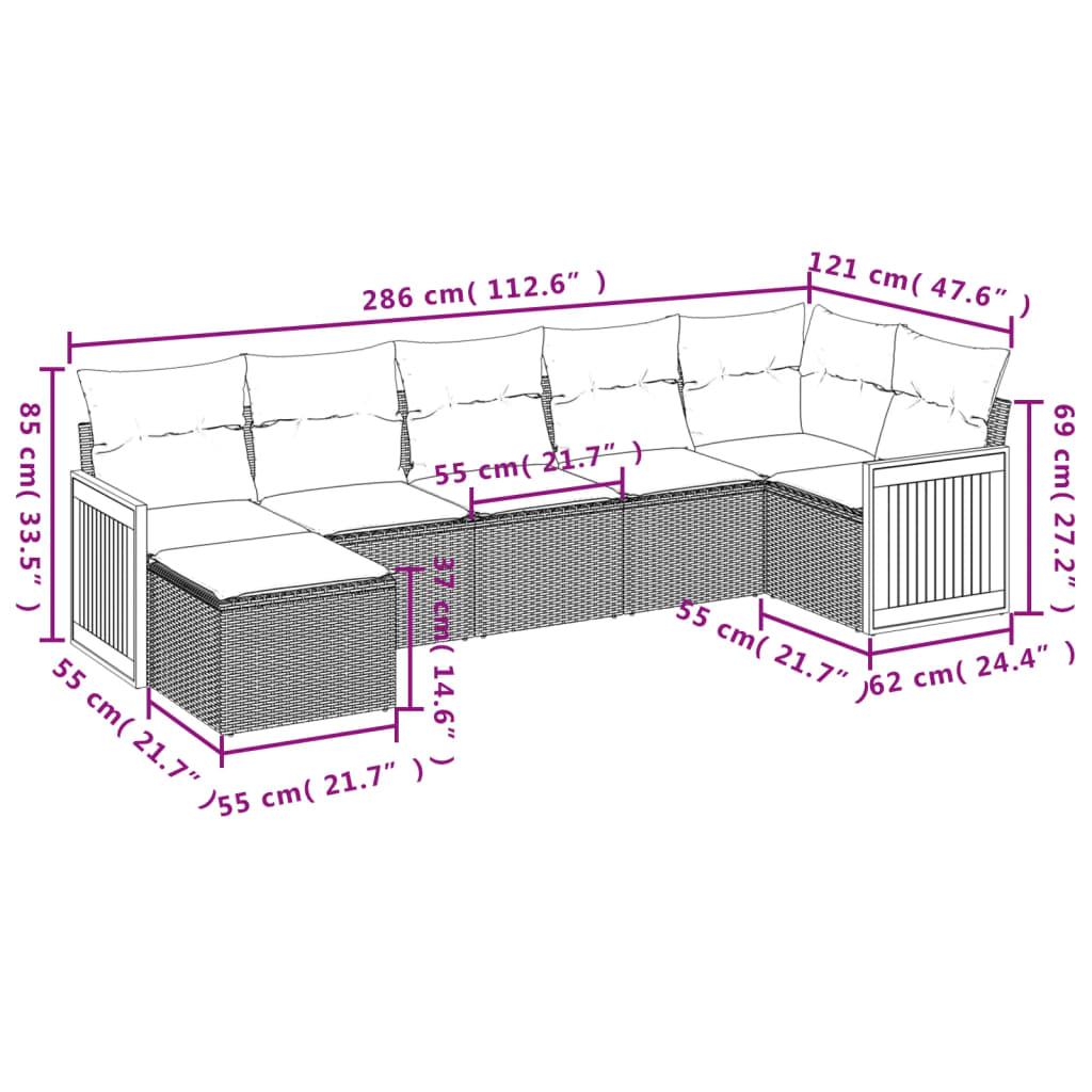 7-delige tuinbankset met kussens van zwart polyrotan is nu te koop bij PeponiXL, paradijselijk wonen!