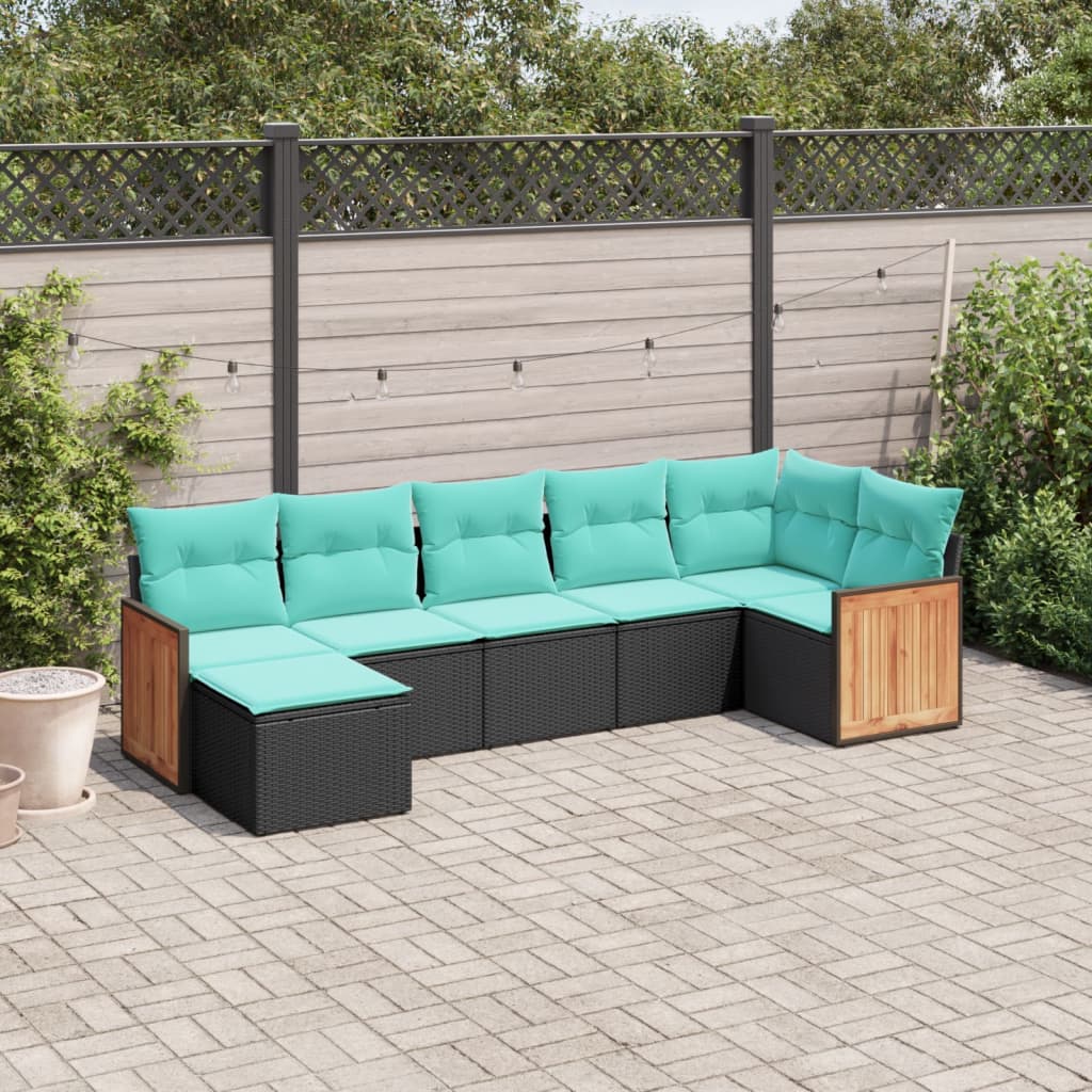 7-delige tuinbankset met kussens van zwart polyrotan is nu te koop bij PeponiXL, paradijselijk wonen!