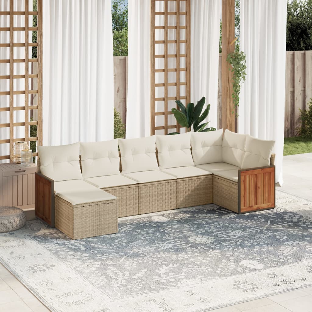 7-delige Loungeset met kussens poly rattan beige is nu te koop bij PeponiXL, paradijselijk wonen!