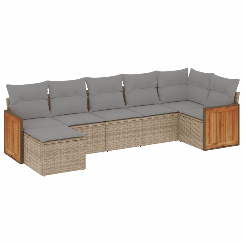 7-delige Loungeset met kussens poly rattan beige is nu te koop bij PeponiXL, paradijselijk wonen!