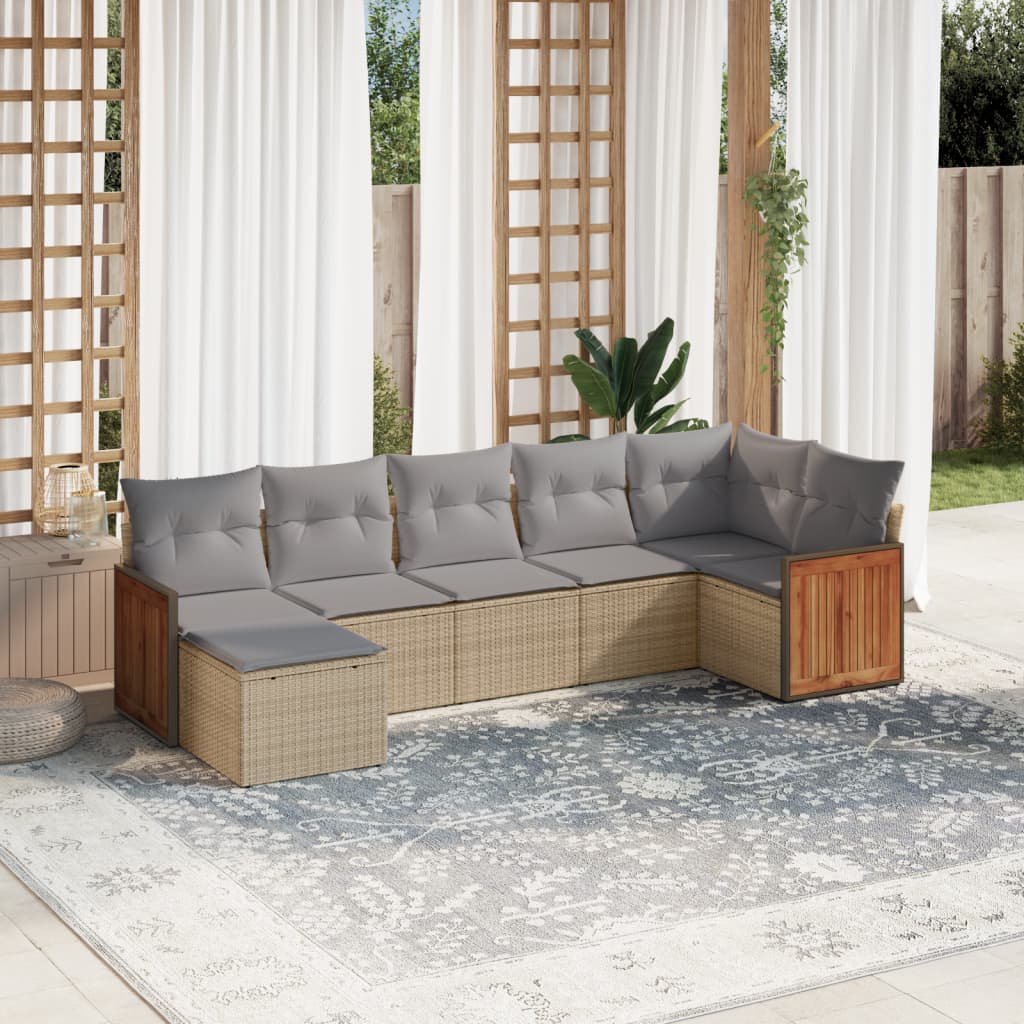 7-delige Loungeset met kussens poly rattan beige is nu te koop bij PeponiXL, paradijselijk wonen!