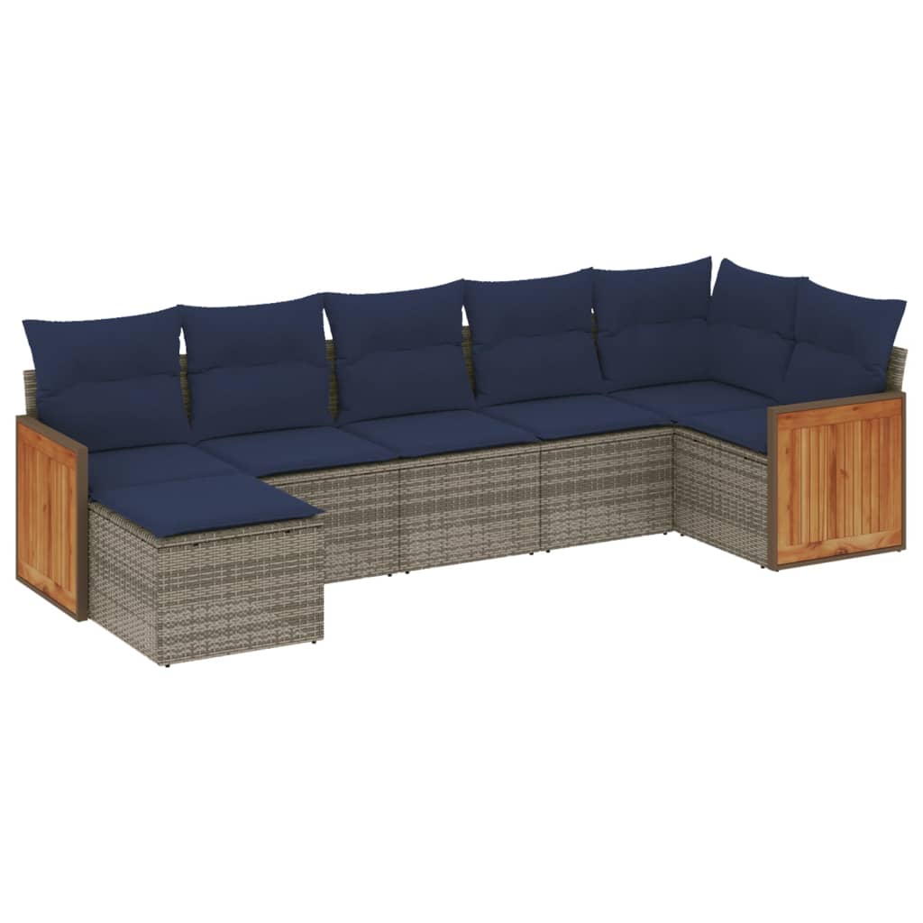 7-delige tuinbankset met kussens, grijs polyrotan is nu te koop bij PeponiXL, paradijselijk wonen!