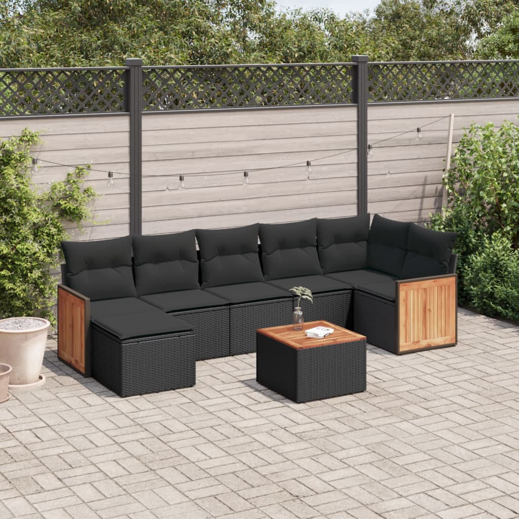 8-delige Loungeset met kussens poly rattan zwart is nu te koop bij PeponiXL, paradijselijk wonen!