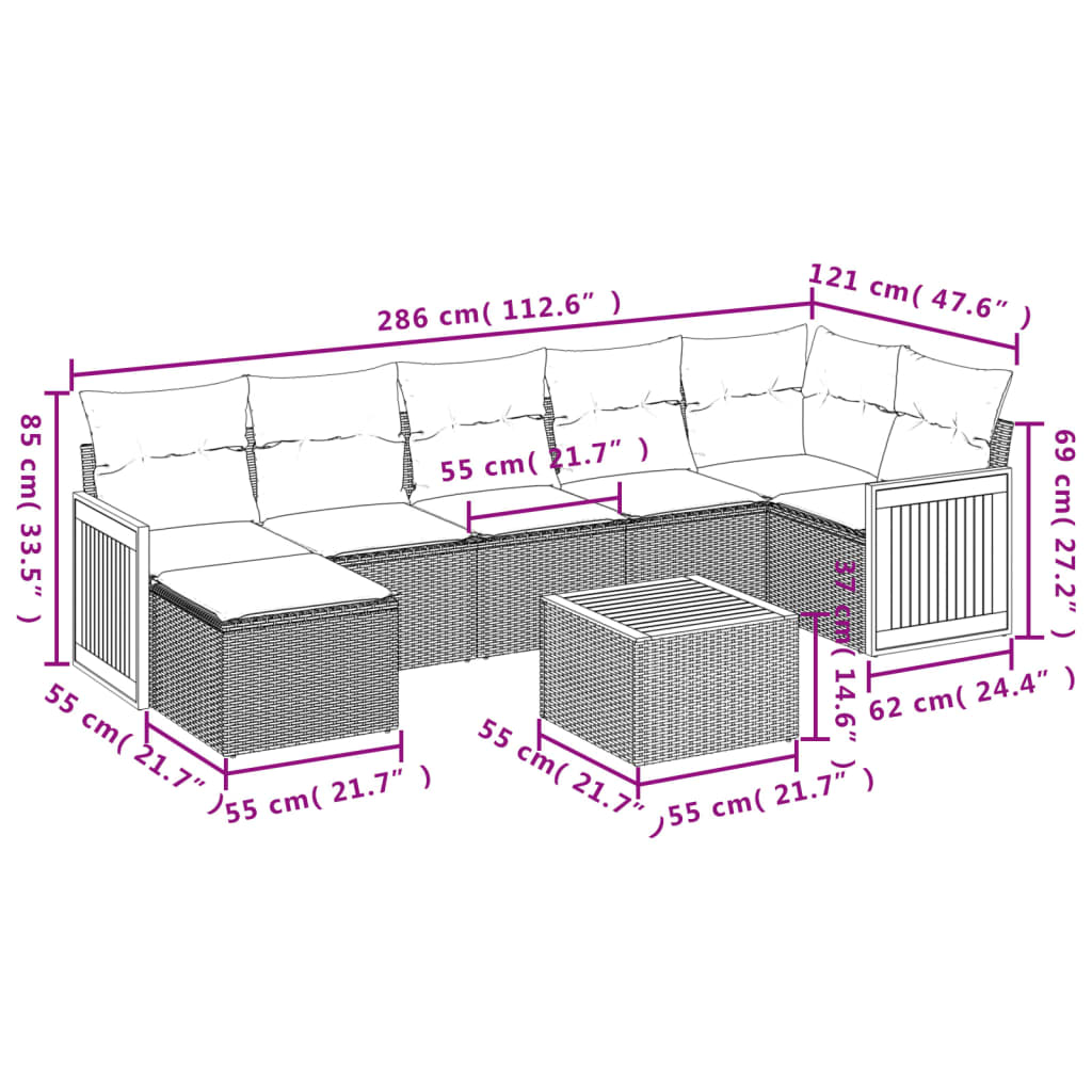 8-delige Loungeset met kussens poly rattan zwart is nu te koop bij PeponiXL, paradijselijk wonen!