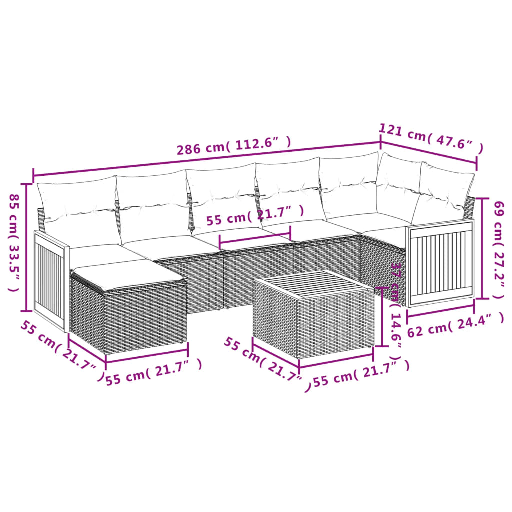 8-delige tuinbankset met kussens, zwart polyrotan is nu te koop bij PeponiXL, paradijselijk wonen!