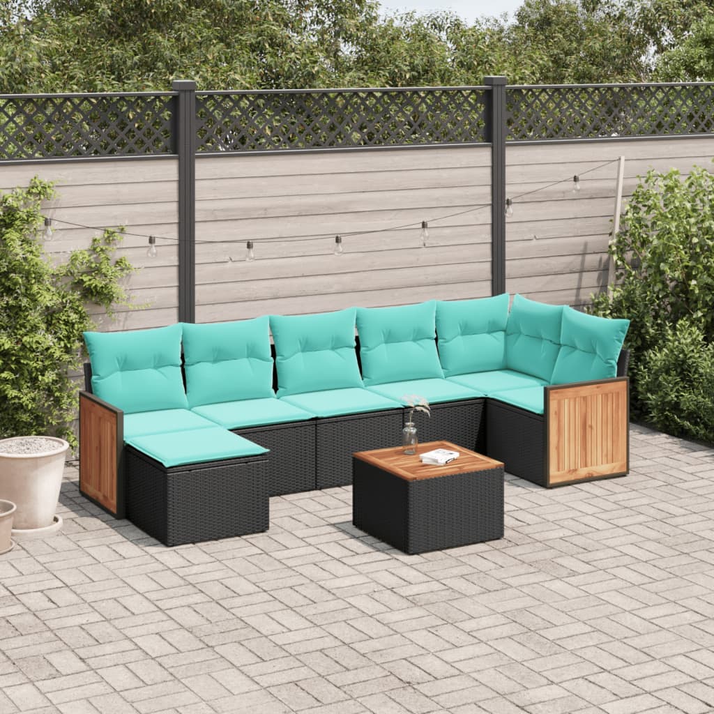 8-delige tuinbankset met kussens, zwart polyrotan is nu te koop bij PeponiXL, paradijselijk wonen!