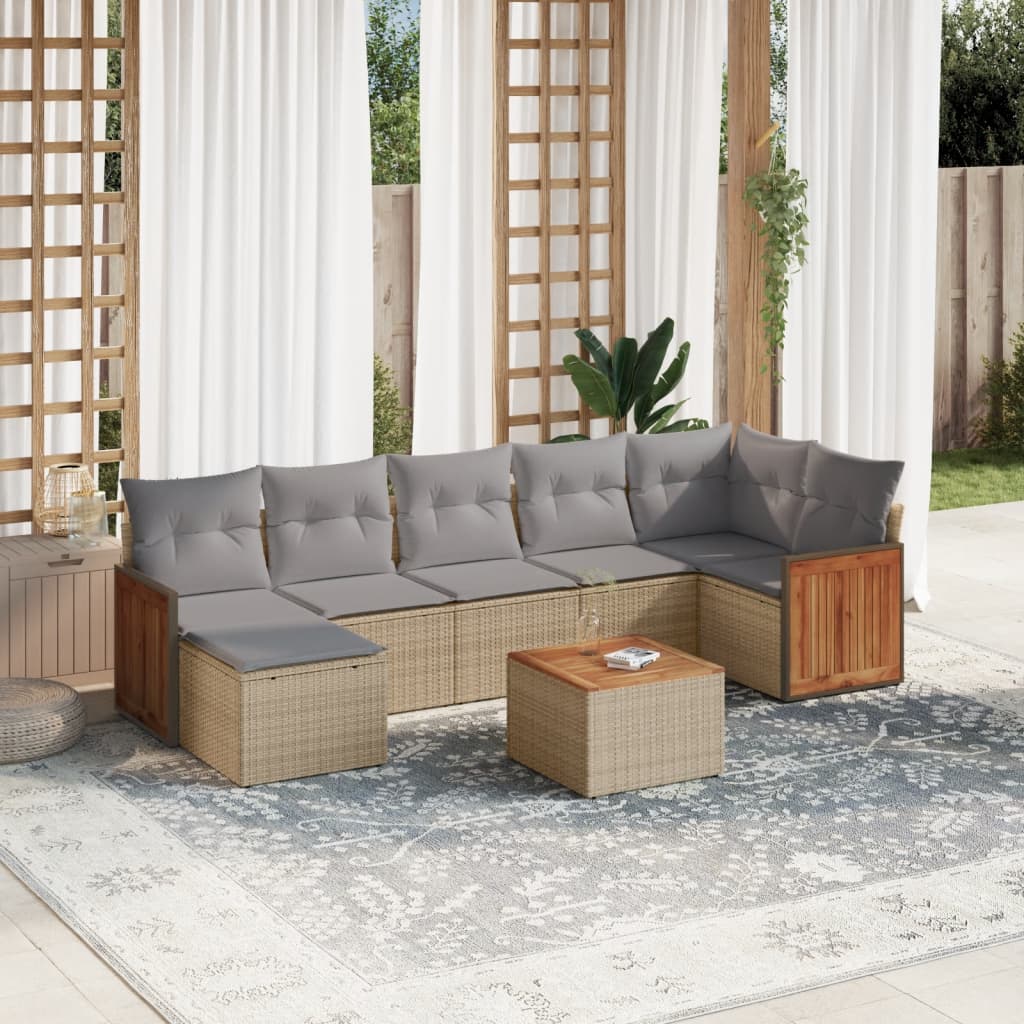 8-delige Loungeset met kussens poly rattan beige is nu te koop bij PeponiXL, paradijselijk wonen!
