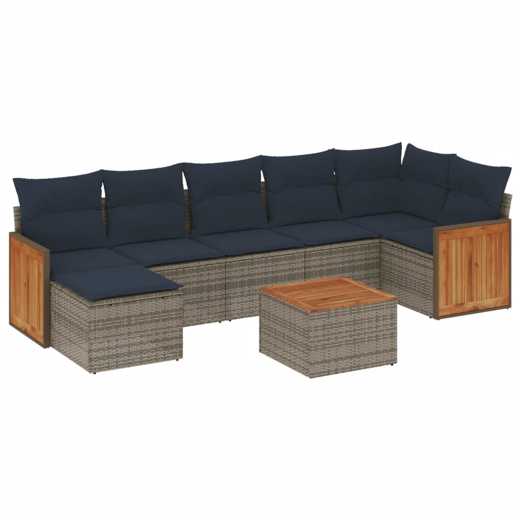 8-delige tuinbankset met kussens, grijs polyrotan is nu te koop bij PeponiXL, paradijselijk wonen!