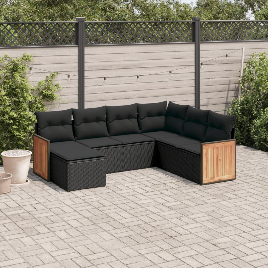 7-delige Loungeset met kussens poly rattan zwart is nu te koop bij PeponiXL, paradijselijk wonen!