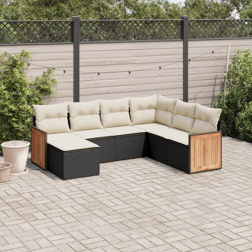 7-delige Loungeset met kussens poly rattan zwart is nu te koop bij PeponiXL, paradijselijk wonen!