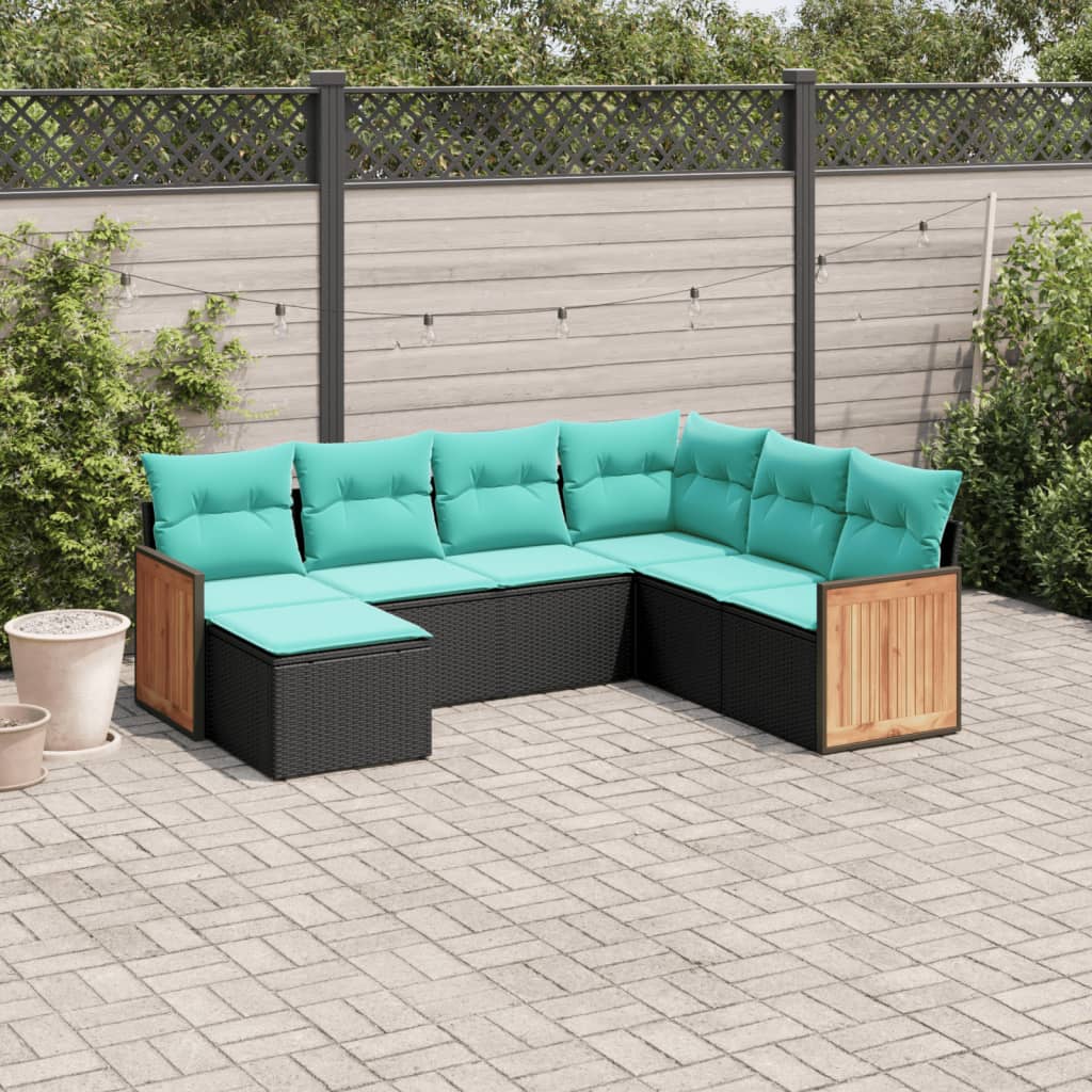 7-delige tuinbankset met kussens van zwart polyrotan is nu te koop bij PeponiXL, paradijselijk wonen!