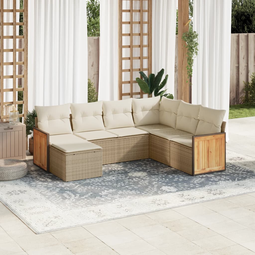7-delige Loungeset met kussens poly rattan beige is nu te koop bij PeponiXL, paradijselijk wonen!