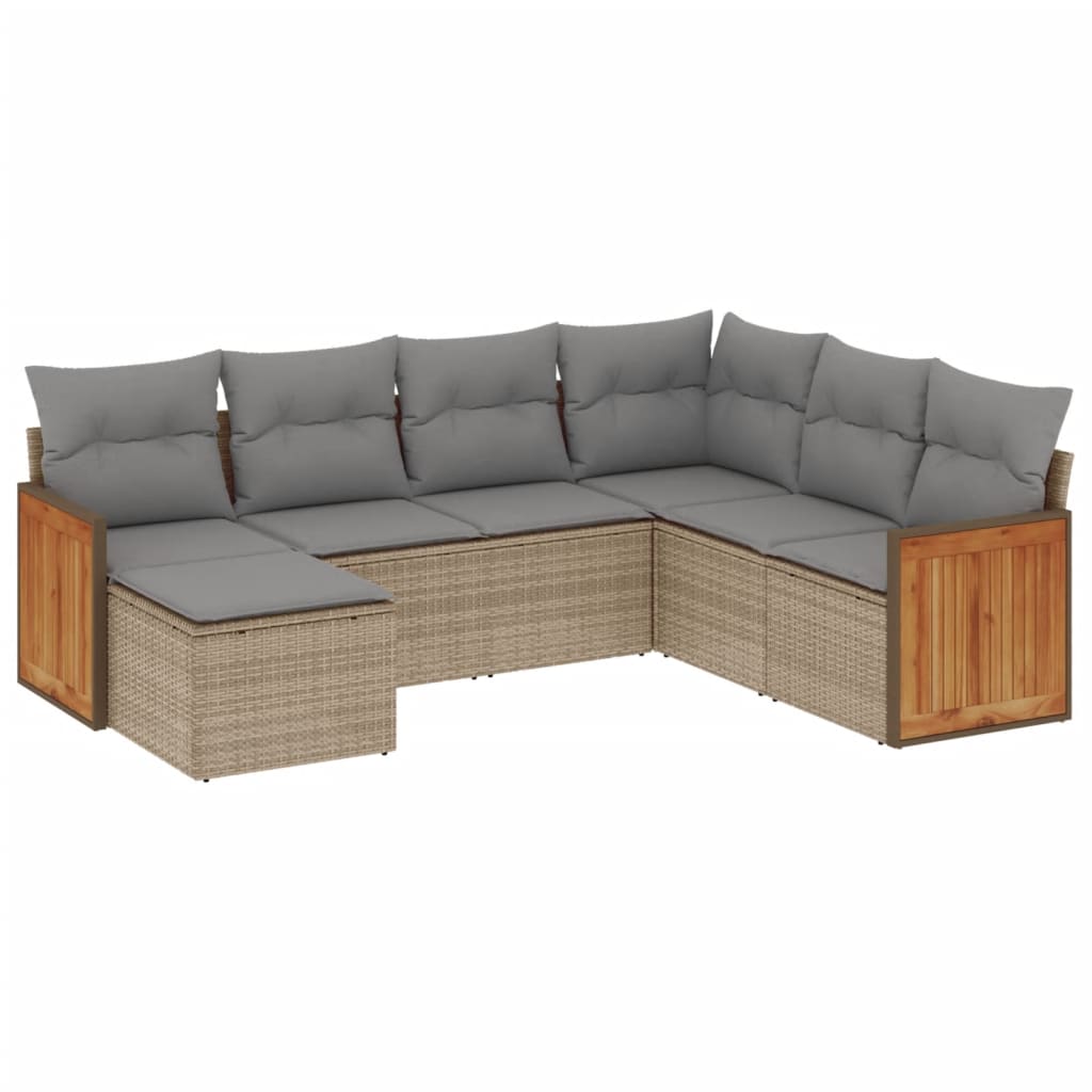 7-delige Loungeset met kussens poly rattan beige is nu te koop bij PeponiXL, paradijselijk wonen!