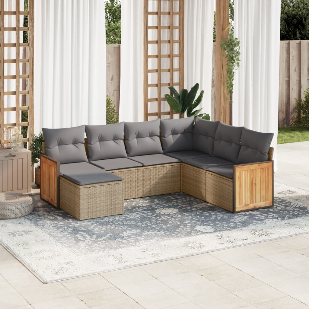 7-delige Loungeset met kussens poly rattan beige is nu te koop bij PeponiXL, paradijselijk wonen!