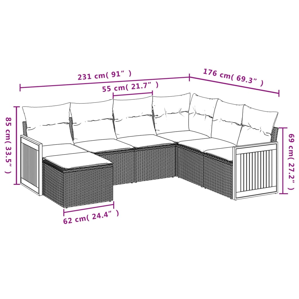 7-delige Loungeset met kussens poly rattan grijs is nu te koop bij PeponiXL, paradijselijk wonen!