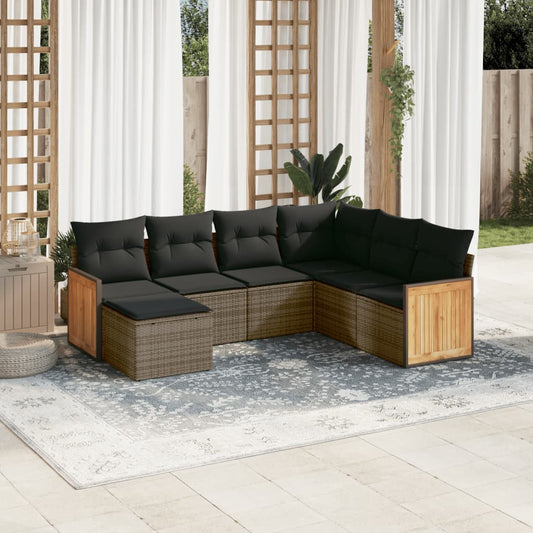 7-delige Loungeset met kussens poly rattan grijs is nu te koop bij PeponiXL, paradijselijk wonen!