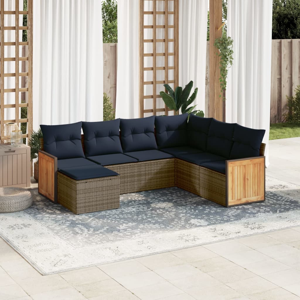 7-delige tuinbankset met kussens, grijs polyrotan is nu te koop bij PeponiXL, paradijselijk wonen!
