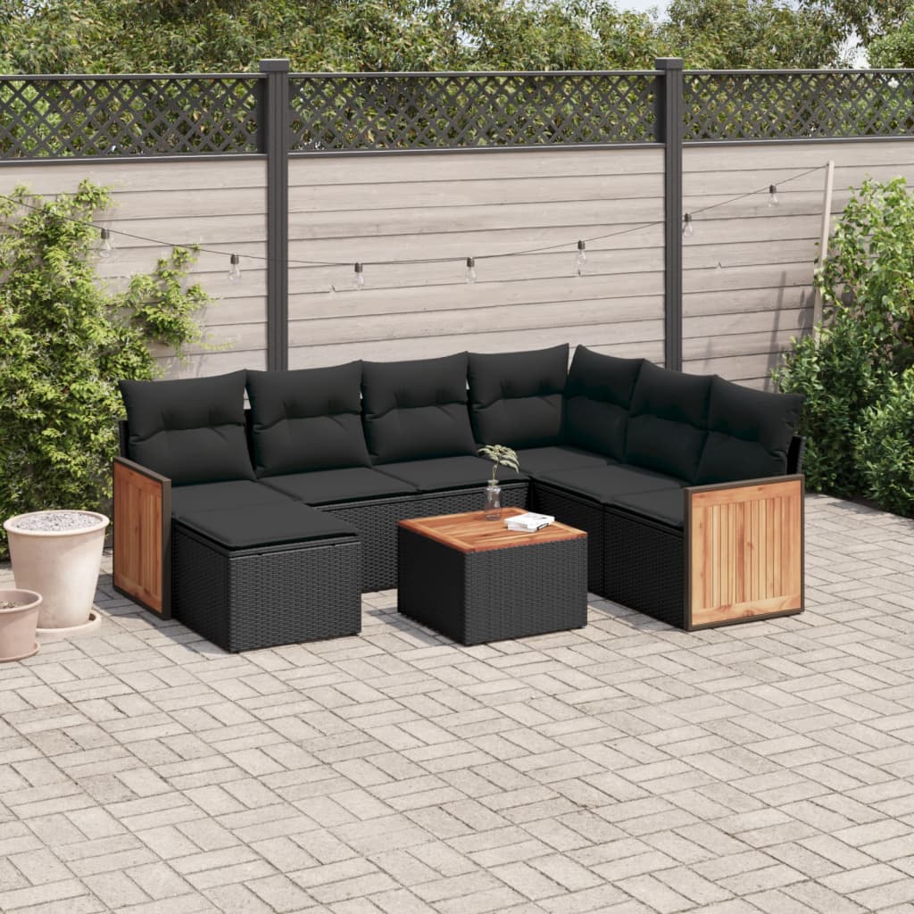 8-delige Loungeset met kussens poly rattan zwart is nu te koop bij PeponiXL, paradijselijk wonen!