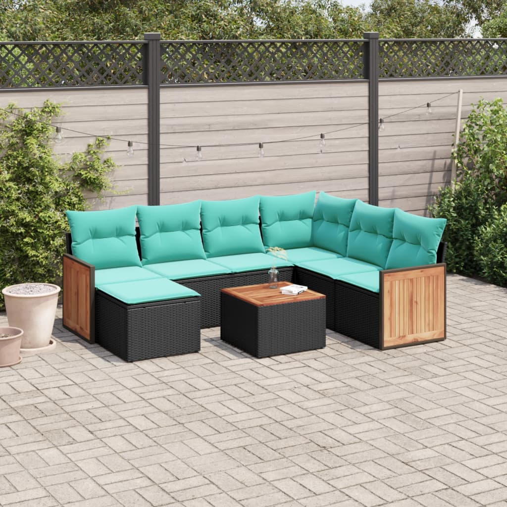 8-delige tuinbankset met kussens, zwart polyrotan is nu te koop bij PeponiXL, paradijselijk wonen!