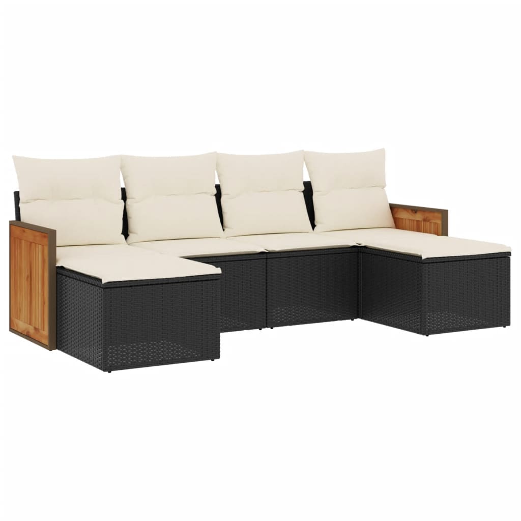 6-delige Loungeset met kussens poly rattan zwart is nu te koop bij PeponiXL, paradijselijk wonen!