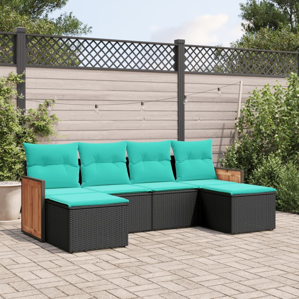 6-delige tuinbankset met kussens van zwart polyrotan is nu te koop bij PeponiXL, paradijselijk wonen!