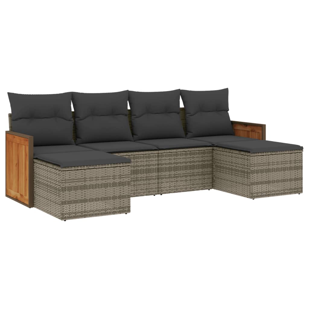6-delige Loungeset met kussens poly rattan grijs is nu te koop bij PeponiXL, paradijselijk wonen!