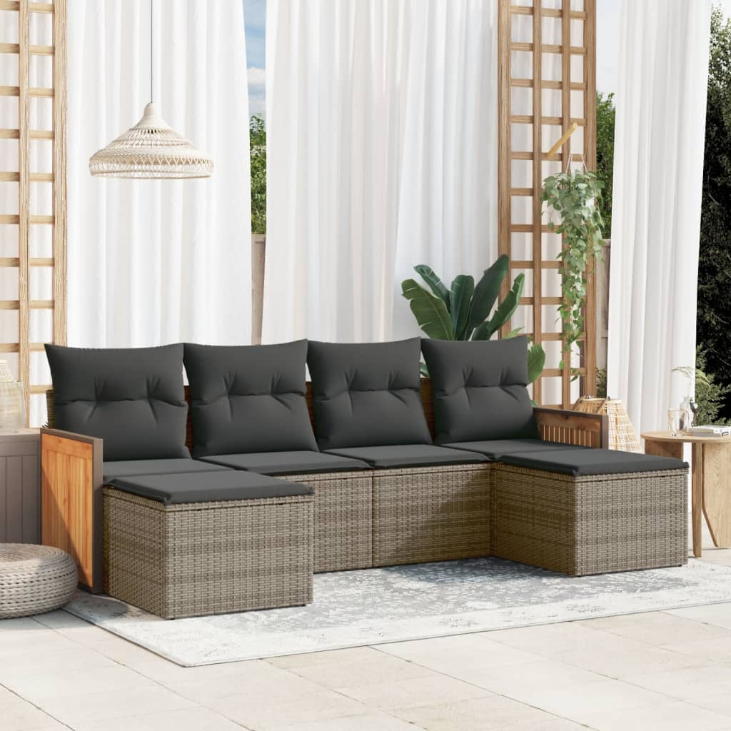 6-delige Loungeset met kussens poly rattan grijs is nu te koop bij PeponiXL, paradijselijk wonen!