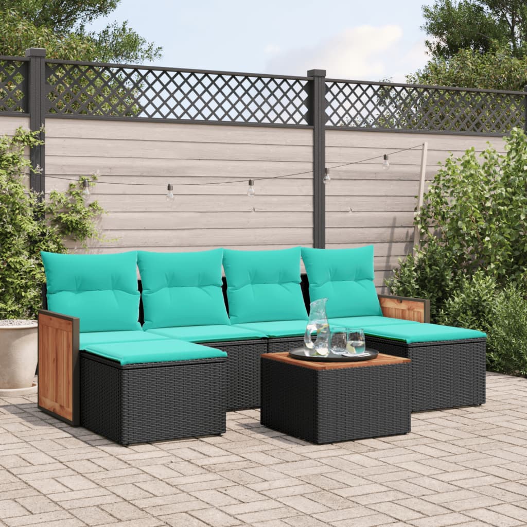 7-delige tuinbankset met kussens van zwart polyrotan is nu te koop bij PeponiXL, paradijselijk wonen!