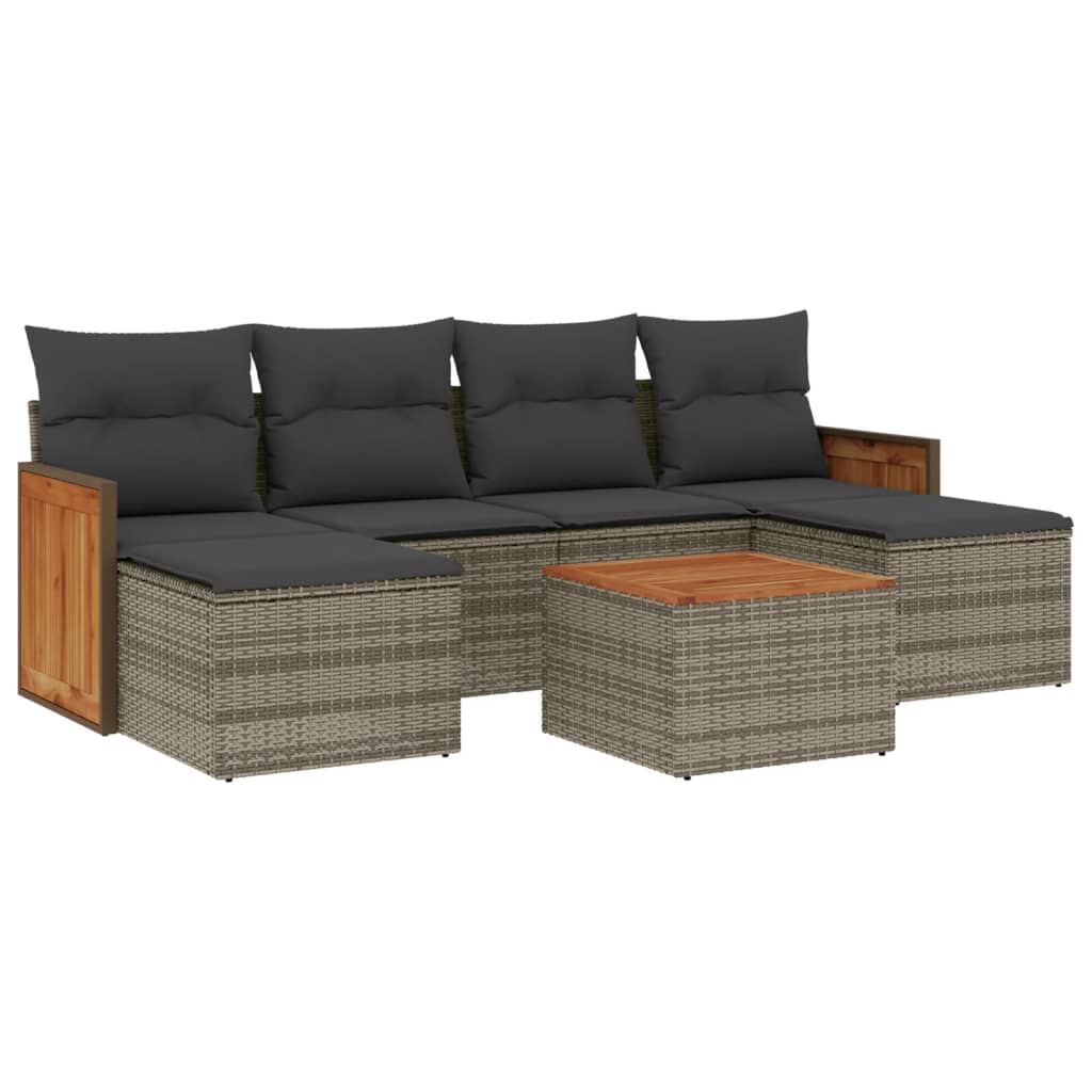 7-delige Loungeset met kussens poly rattan grijs is nu te koop bij PeponiXL, paradijselijk wonen!