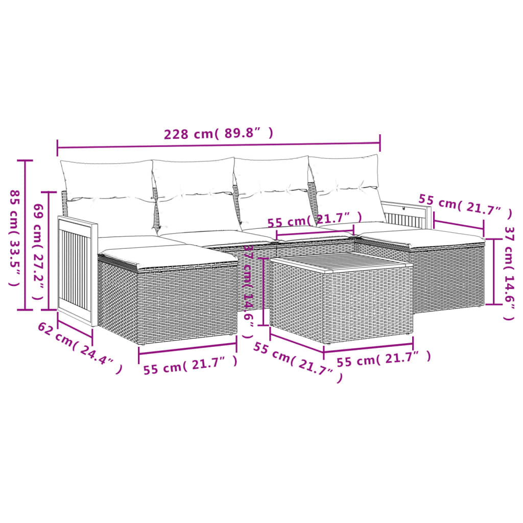 7-delige Loungeset met kussens poly rattan grijs is nu te koop bij PeponiXL, paradijselijk wonen!
