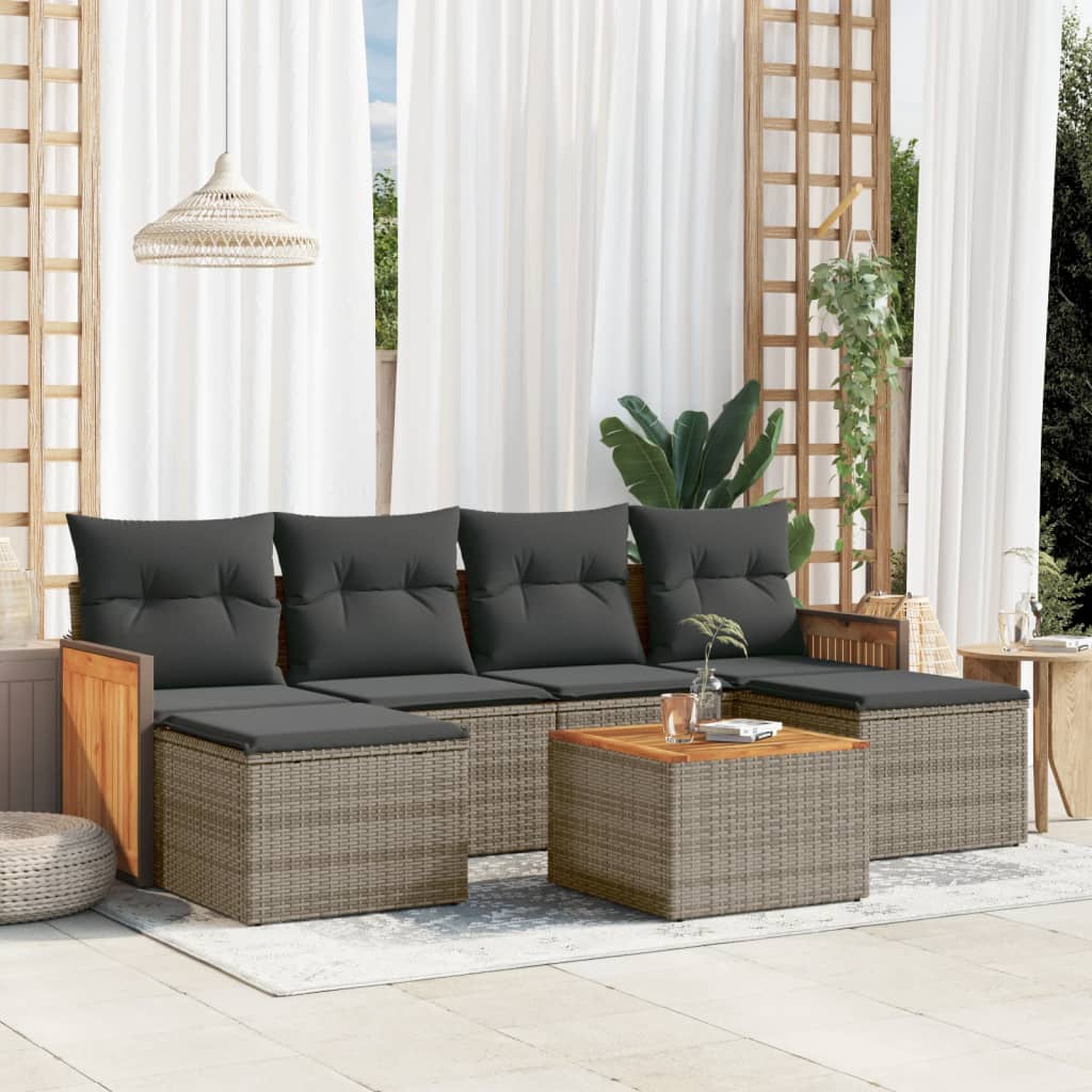 7-delige Loungeset met kussens poly rattan grijs is nu te koop bij PeponiXL, paradijselijk wonen!