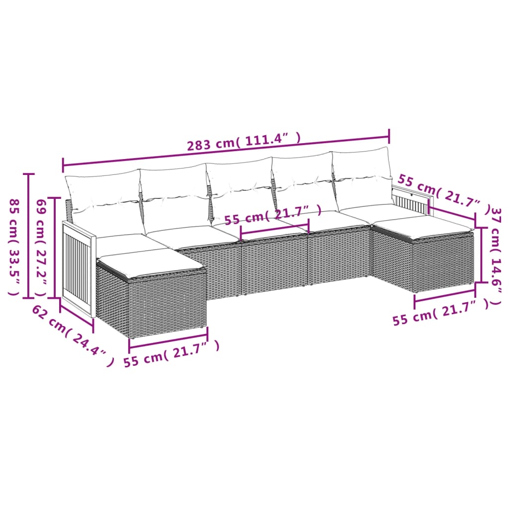 7-delige tuinbankset met kussens van zwart polyrotan is nu te koop bij PeponiXL, paradijselijk wonen!