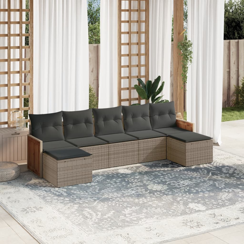 7-delige Loungeset met kussens poly rattan grijs is nu te koop bij PeponiXL, paradijselijk wonen!
