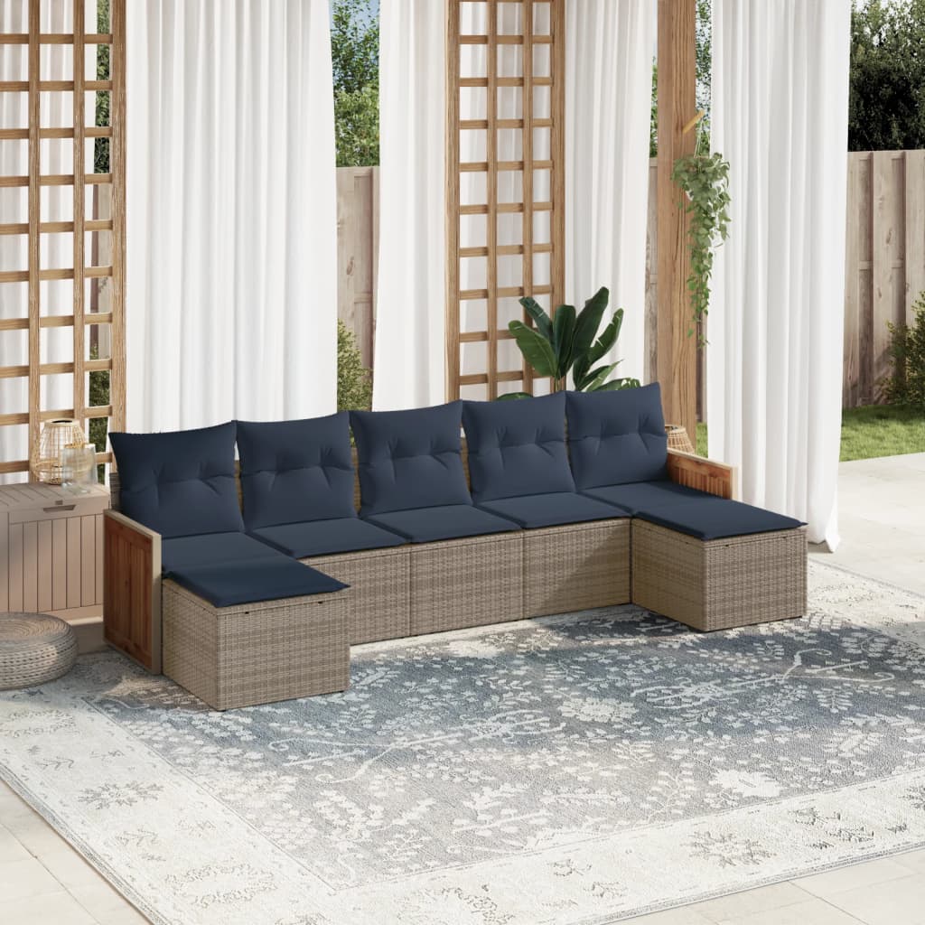 7-delige tuinbankset met kussens, grijs polyrotan is nu te koop bij PeponiXL, paradijselijk wonen!