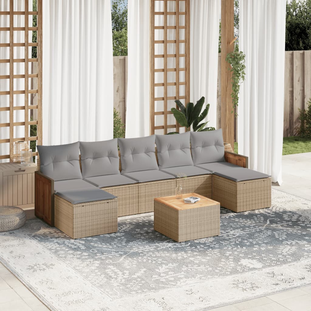 8-delige Loungeset met kussens poly rattan beige is nu te koop bij PeponiXL, paradijselijk wonen!
